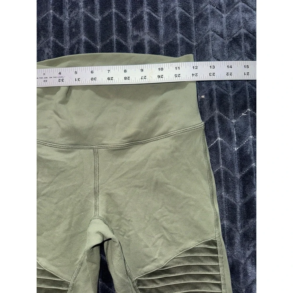 Alo Yoga Leggings Womens Green Moto High‎ Rise Panel Activewear Workout Size S